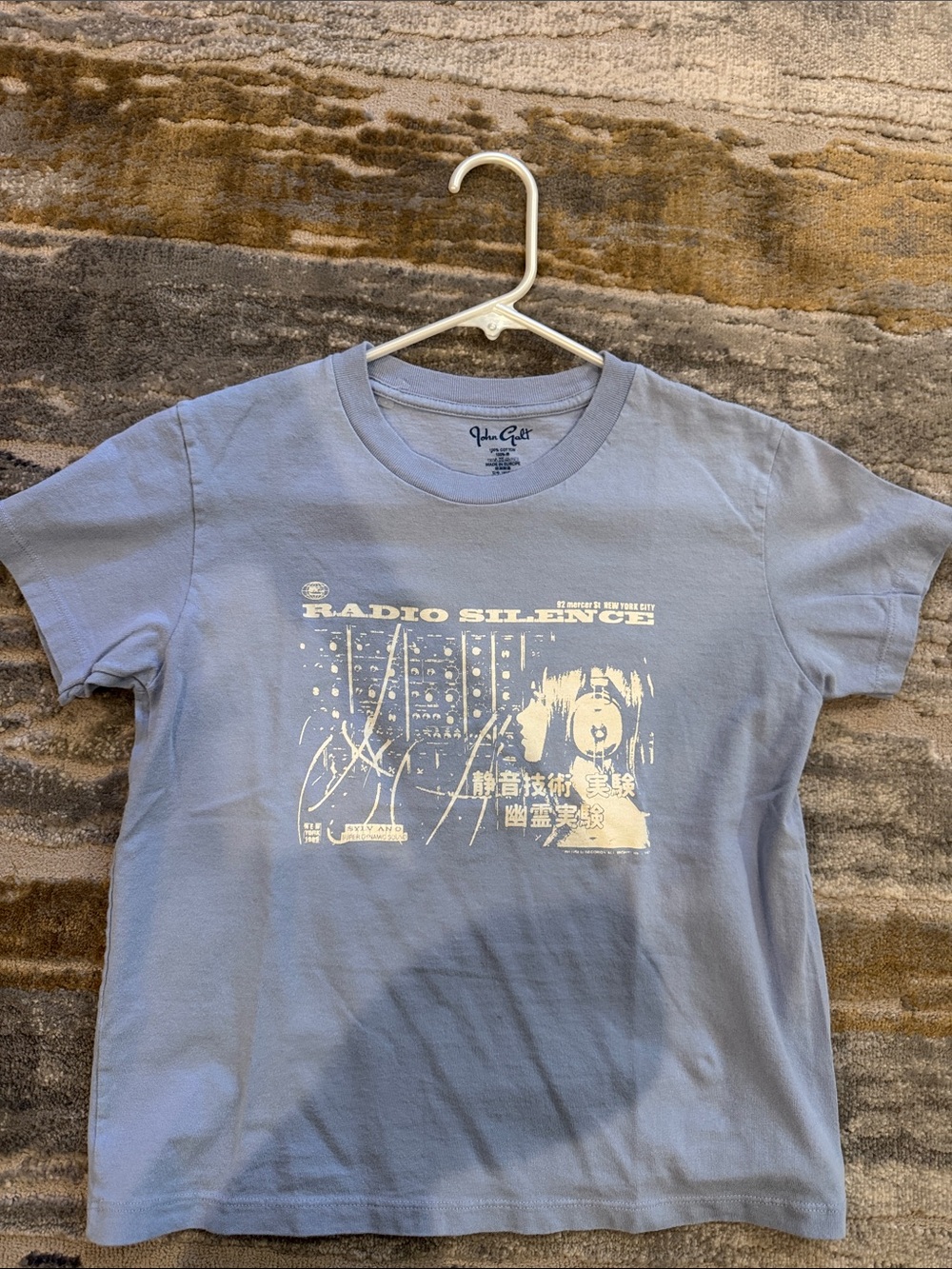Brandy Melville Light Blue Graphic Tee with Cream Print